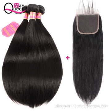 12A Virgin Cuticle Aligned Human Hair Bundles With Closure Straight Weave Bundles Wholesale Brazilian Human Hair Extensions
